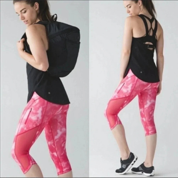 Lululemon Sun Runner Cropped Leggings Tidal Trip Boom Juice Tie Dye Pink Y2K - Picture 1 of 16